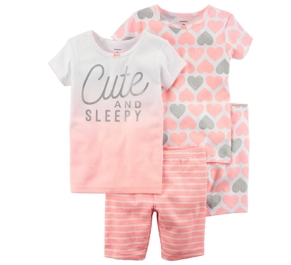 CARTER'S BABY GIRL CUTE & SLEEPY SHORT SLEEVE TOPS & BOTTOMS PAJAMA SET Sz 5