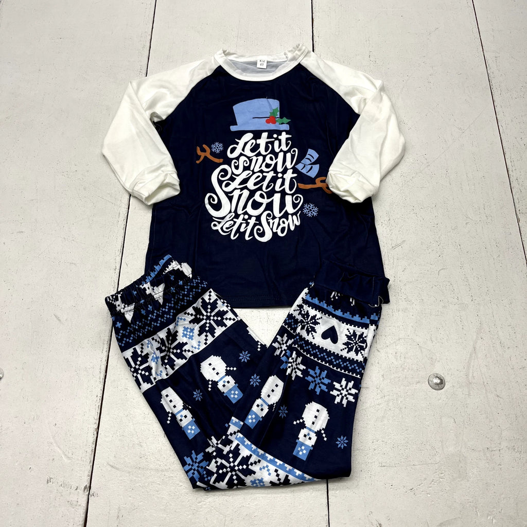 Blue "Let It Snow" Graphic Print 2 Piece Long Sleeve Pajama Set Kids Size 4T NEW