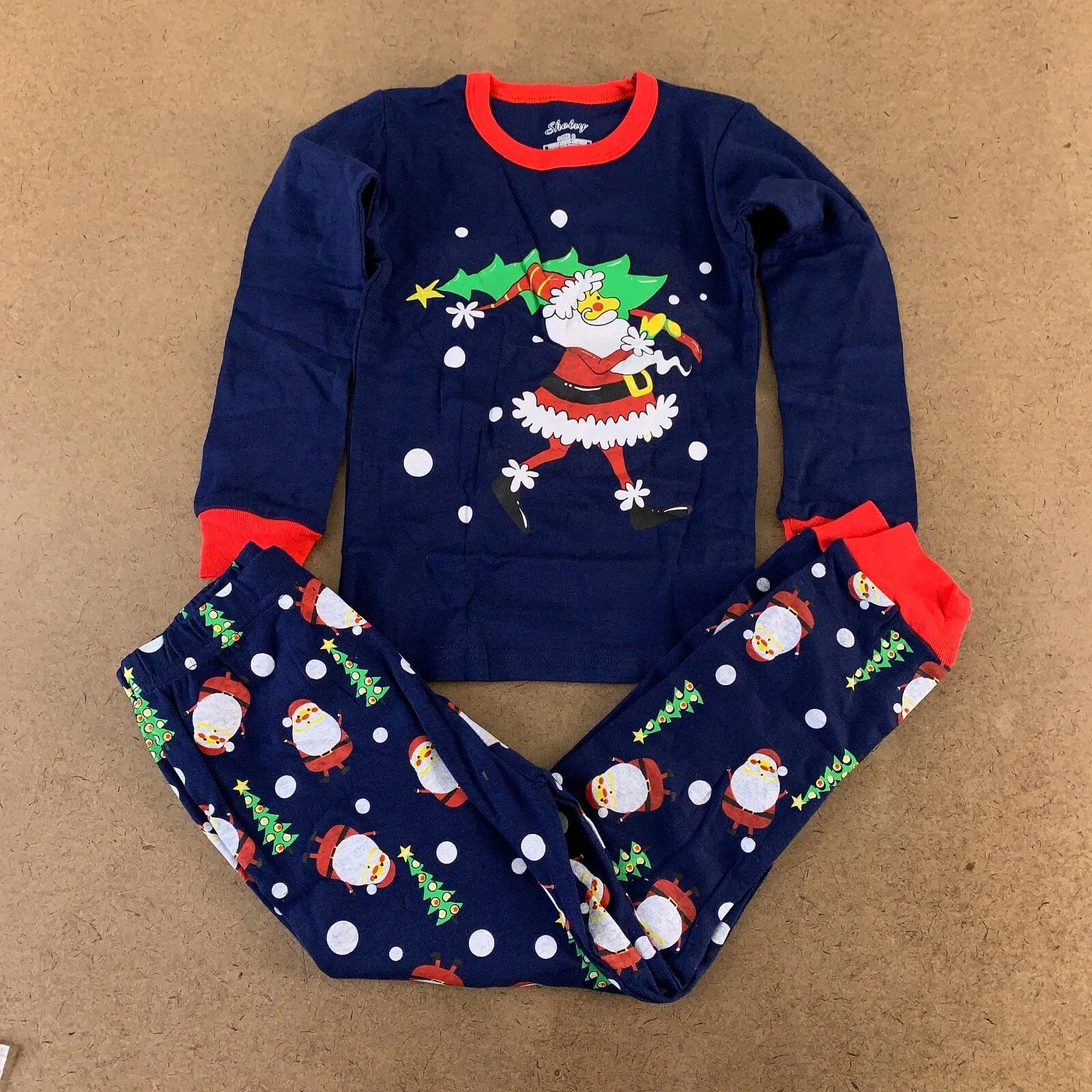 Shelry Kids Size 6 Snug Fit Blue Holiday Printed 2 Piece Pajama Jogger Set New