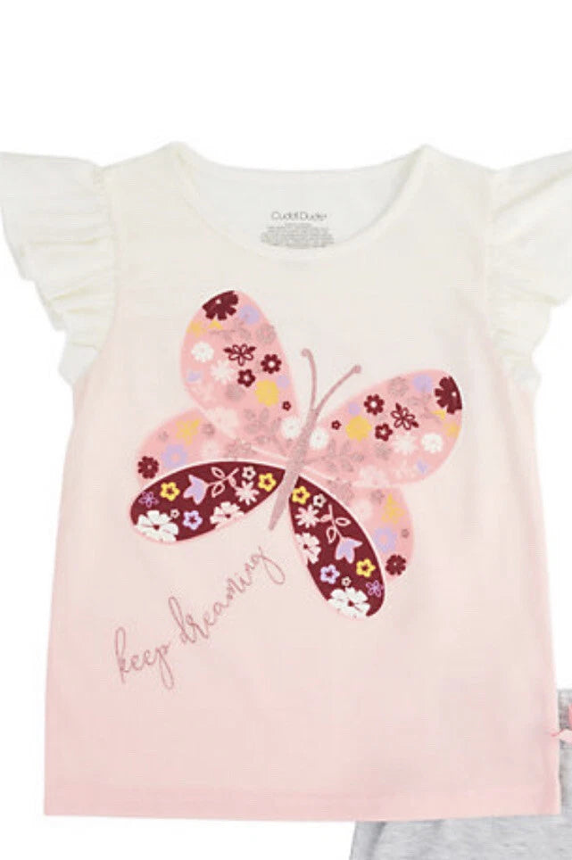 Girl’s CUDDL DUDS "Keep Dreaming" Butterfly 3-Piece Pajama Set Size XS (4-5) NWT