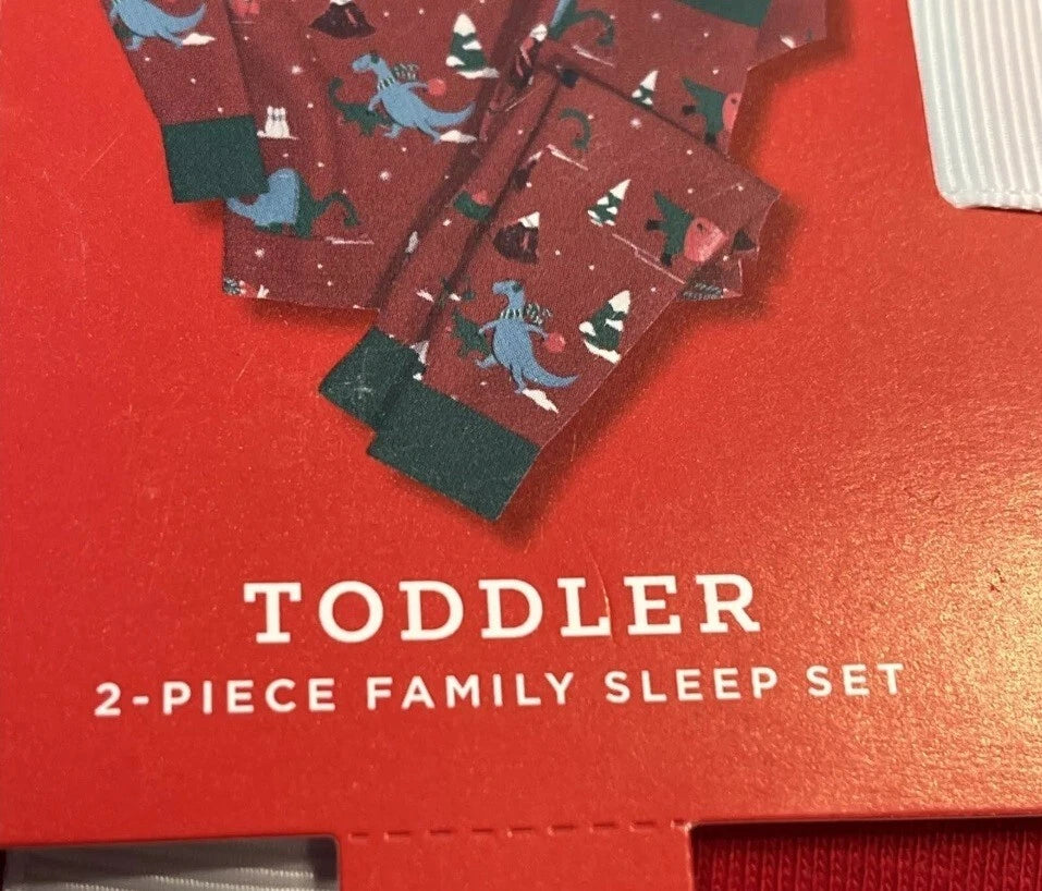 Wondershop 2 Piece Sleep Set Toddler 3T Red Dino Holiday Christmas Pajama Family