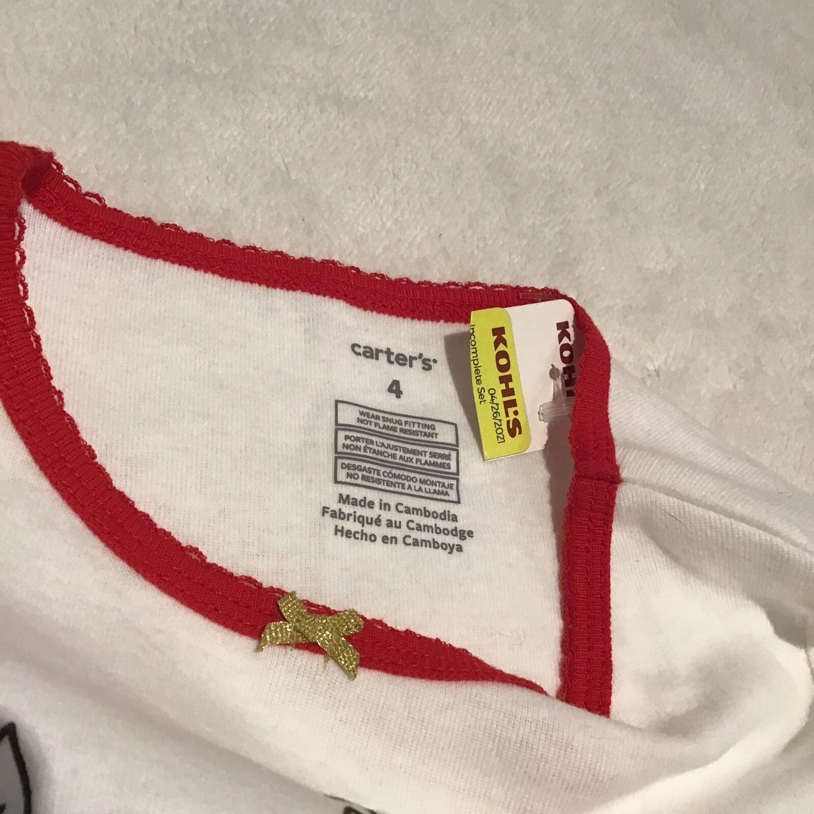 Carter’s kids sz 4 meowy Christmas buffalo check pajama set NWT