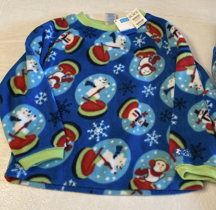 Children’s Place Blue Fleece Holiday Pajama Set- Size XXS (2/3) NWT
