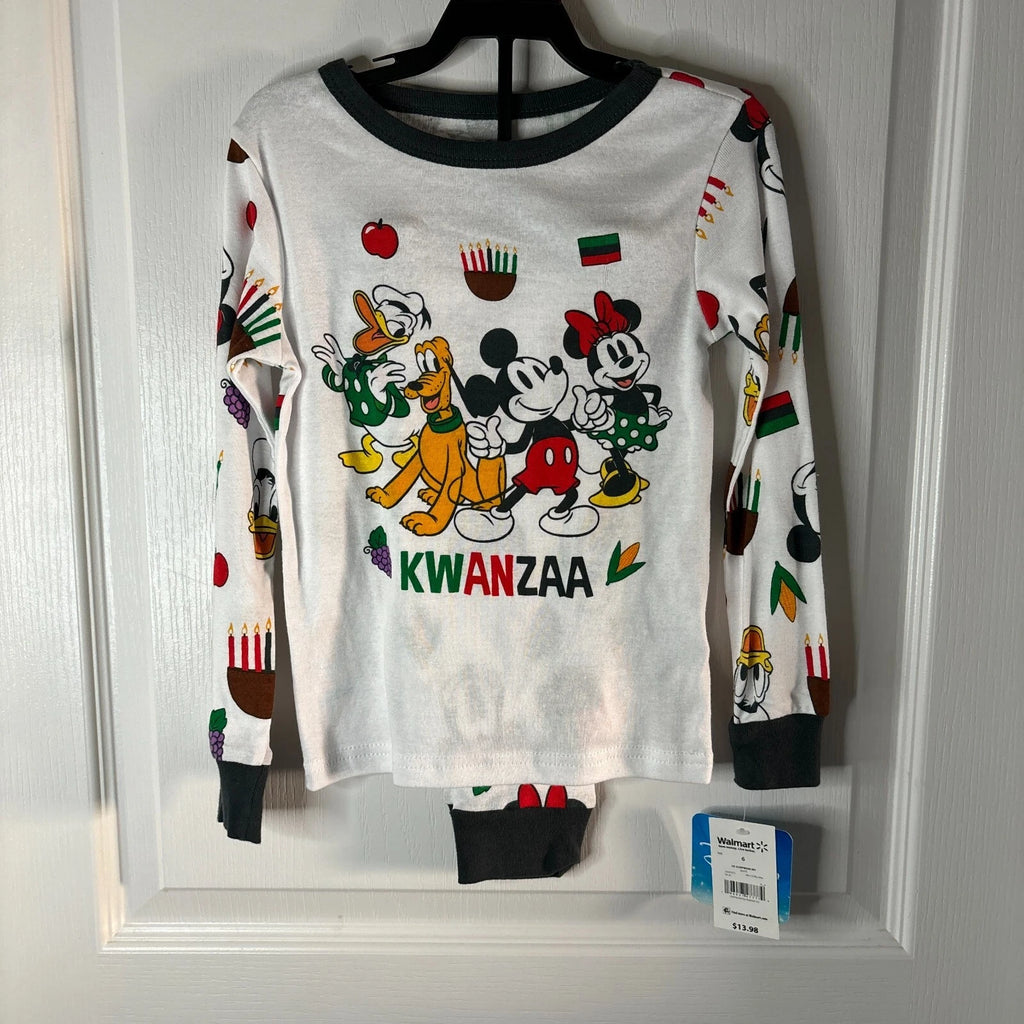 Disney Mickey and Friends Kids’ Cotton Kwanzaa Pajama Set, 2-Piece, Size 6 NEW