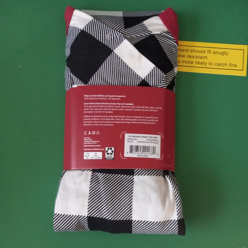 Holiday Time Kid's 2 Pc Pajama Set - Size 6 Red White Black Plaid New
