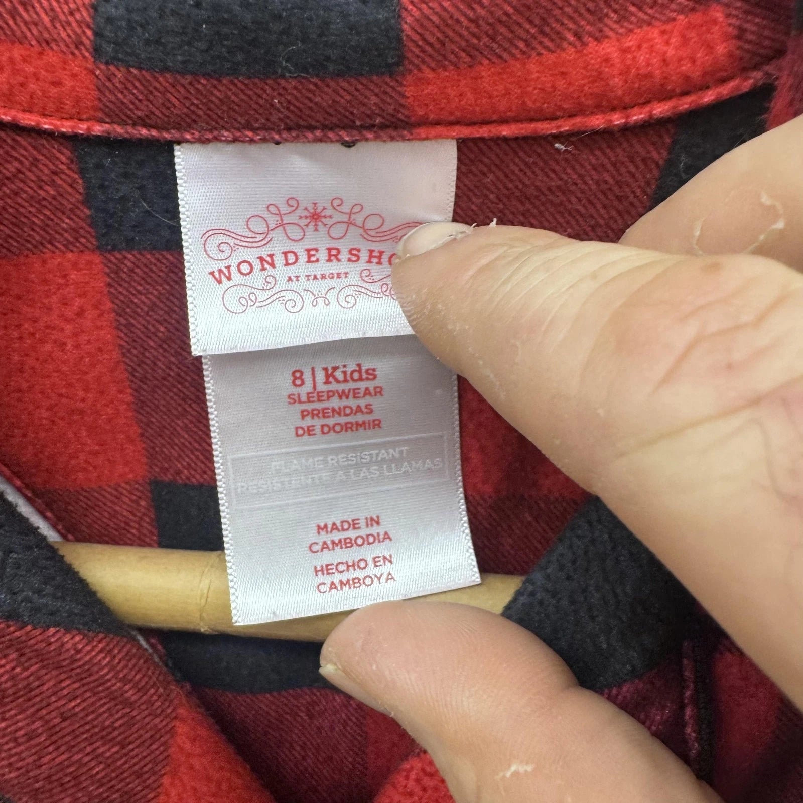 Wondershop Pajama Set Kids 8 Red Black Buffalo Plaid Button Up Sleepwear Flannel