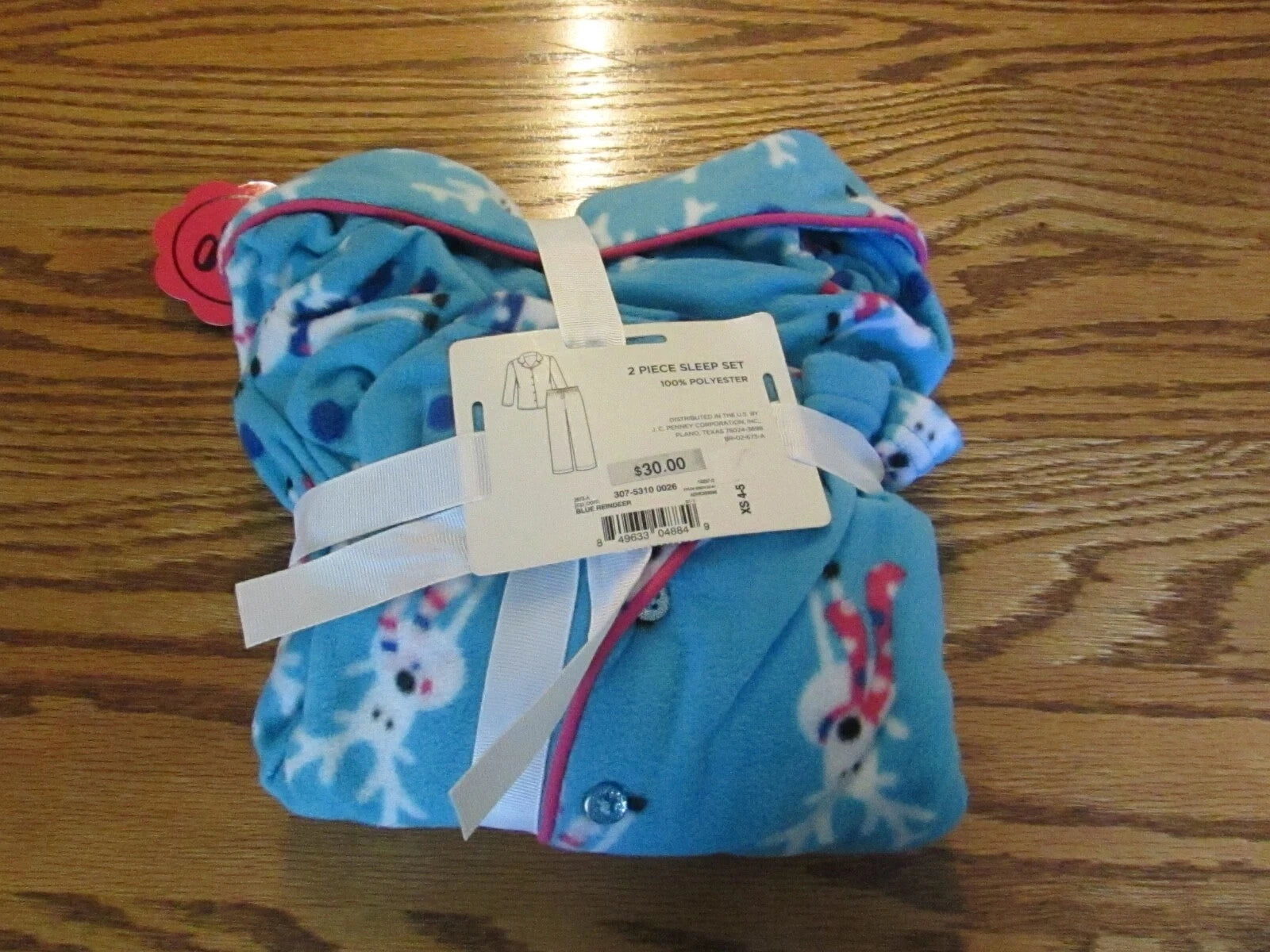 TOTAL GIRL 2 Piece Sleep Pajama Set "BLUE REINDEER  Size XS 4-5 NWT