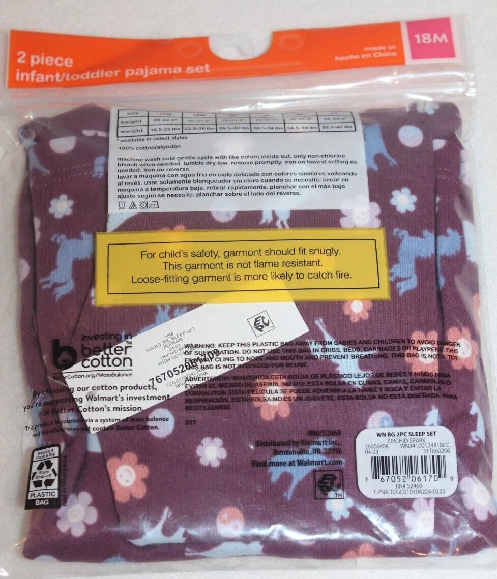 New in Package Wonder Nation 2 Piece Pajama Set Size 18M