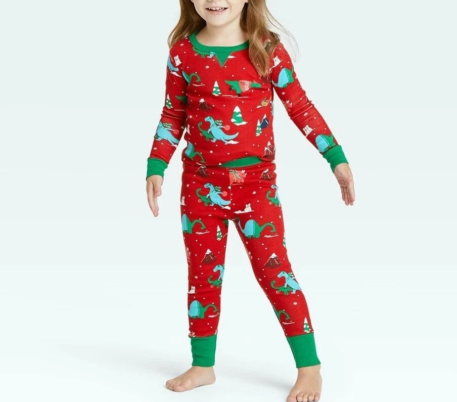 Wondershop 2 Piece Sleep Set Toddler 3T Red Dino Holiday Christmas Pajama Family