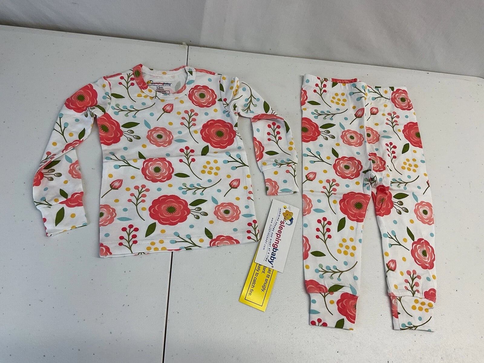 NEW Sleeping Baby Pajama Set Girls Floral Bamboo Long sleeve 12 MOS