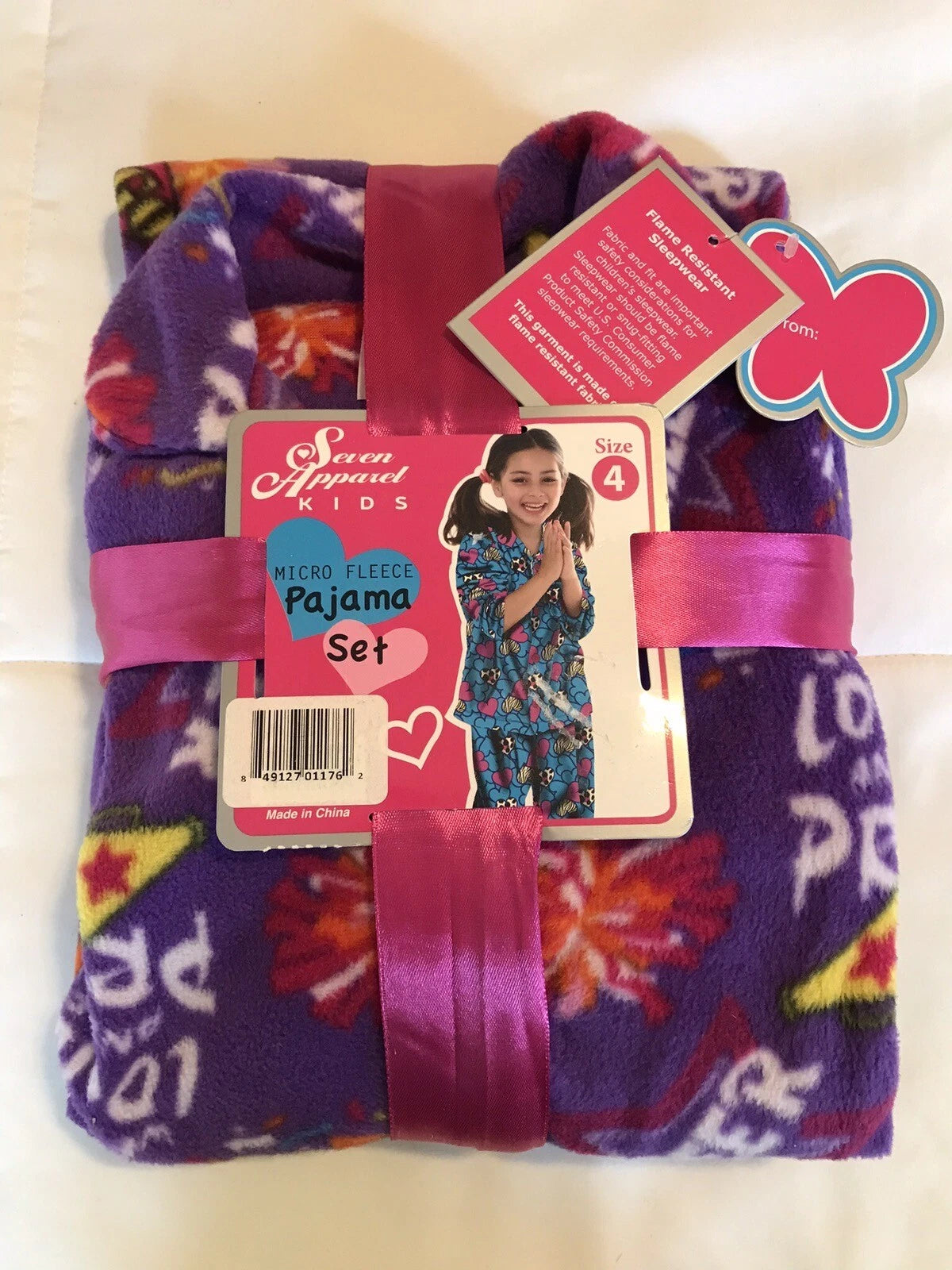 Seven Apparel Kids flame resistant micro fleece pajama set size 4, cheer themed