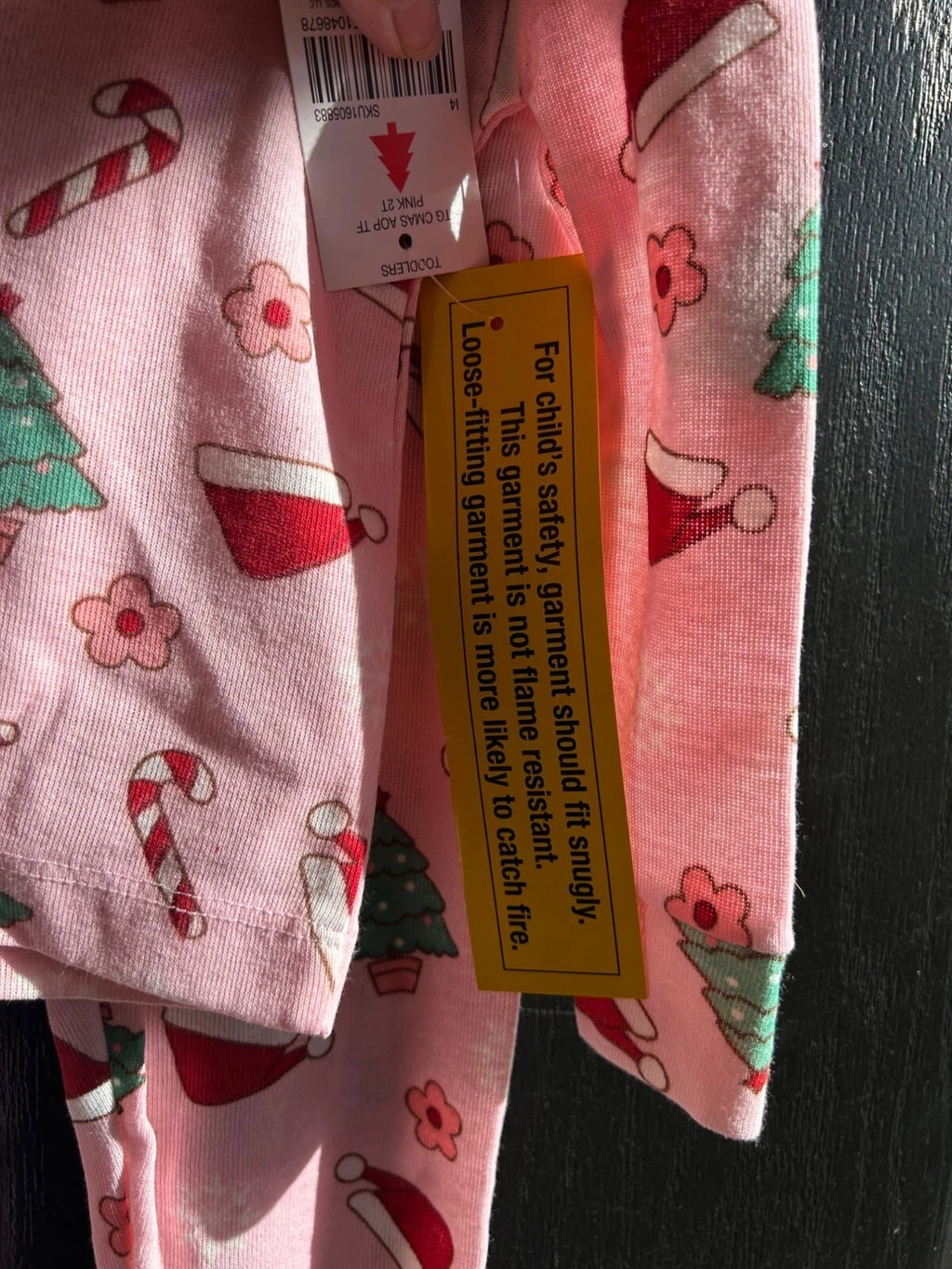 Kids Holiday Pajama Set Pink Christmas Santa Hats Trees Candy Canes Flowers 2T