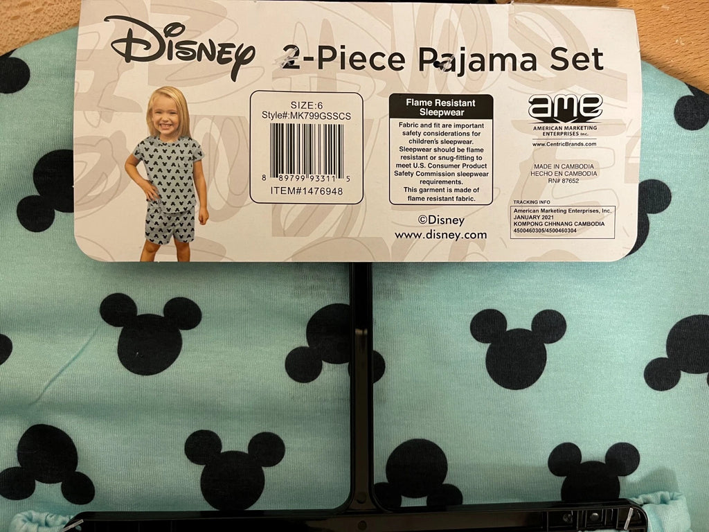 Disney Kids 2-Pc Pajama Shorts Set sz 5 Gift Quality Flame Resistant Sleepwear