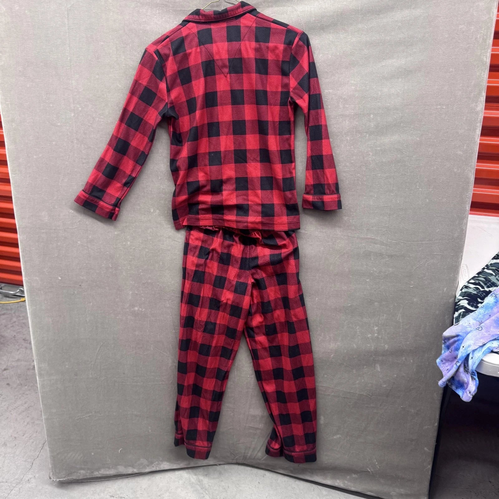 Wondershop Pajama Set Kids 8 Red Black Buffalo Plaid Button Up Sleepwear Flannel