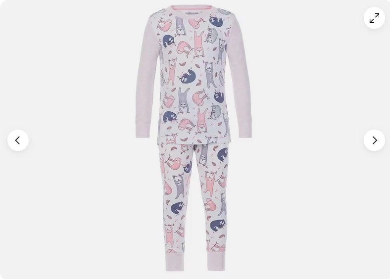 Kirkland Signature kids’ SLOTH AND STRIPE 4 Pc Pajama Set(PINKS/GRAY 6)NWT