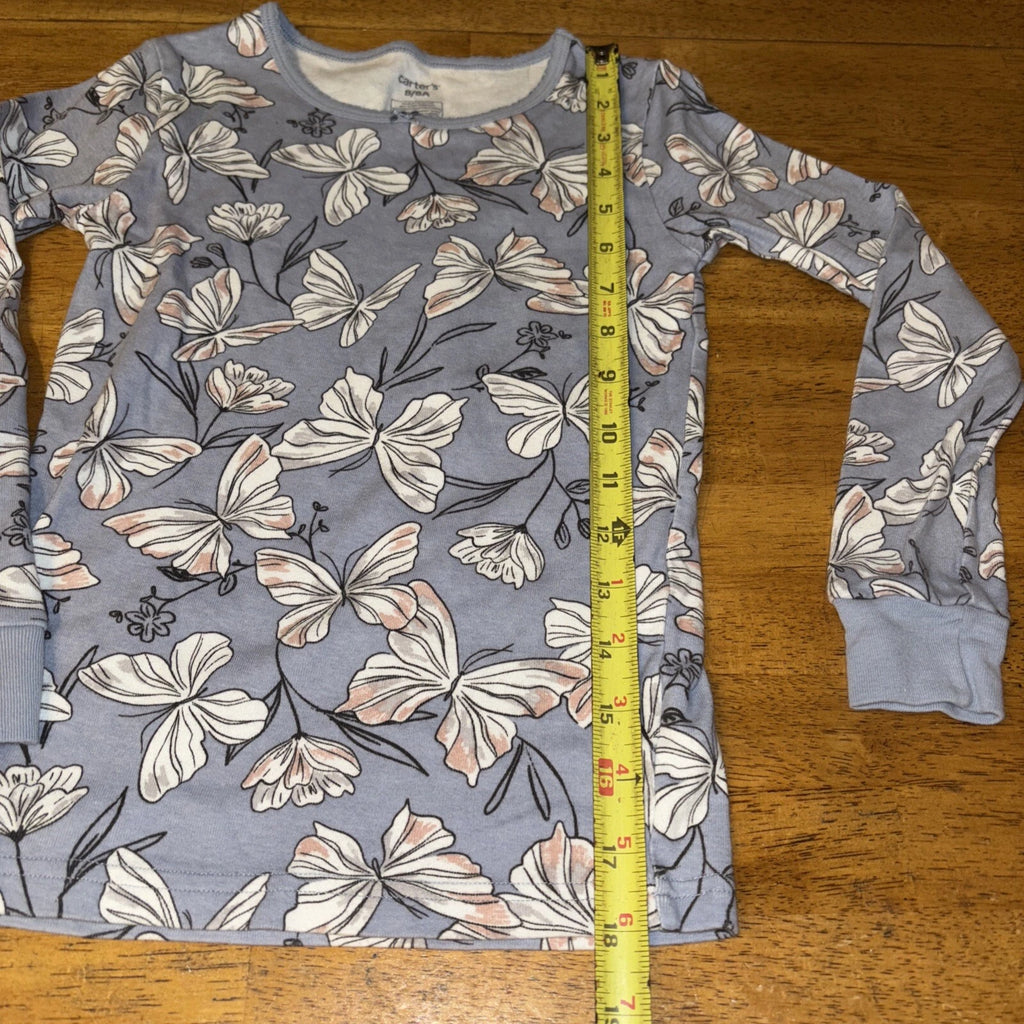 Carter's Girls 8/8A  Pajama Set Snug fit  Butterfly Flowers Purple Cotton