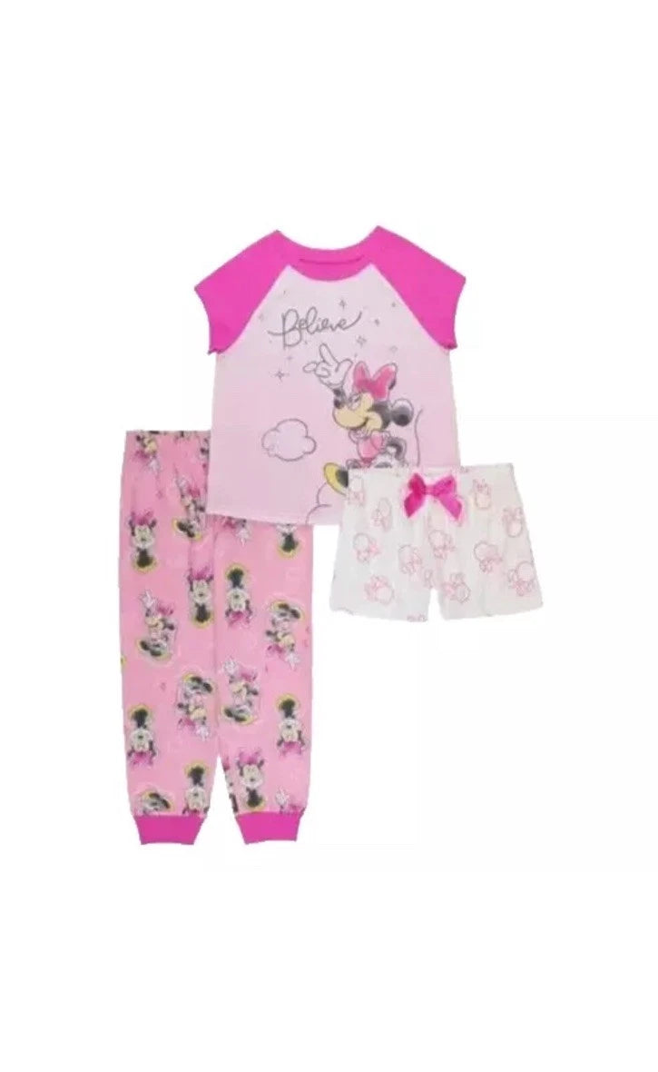 AME Kids'  Disney Junior Minnie Mouse Character 3-piece Pajama Set, Pink, 5 B84