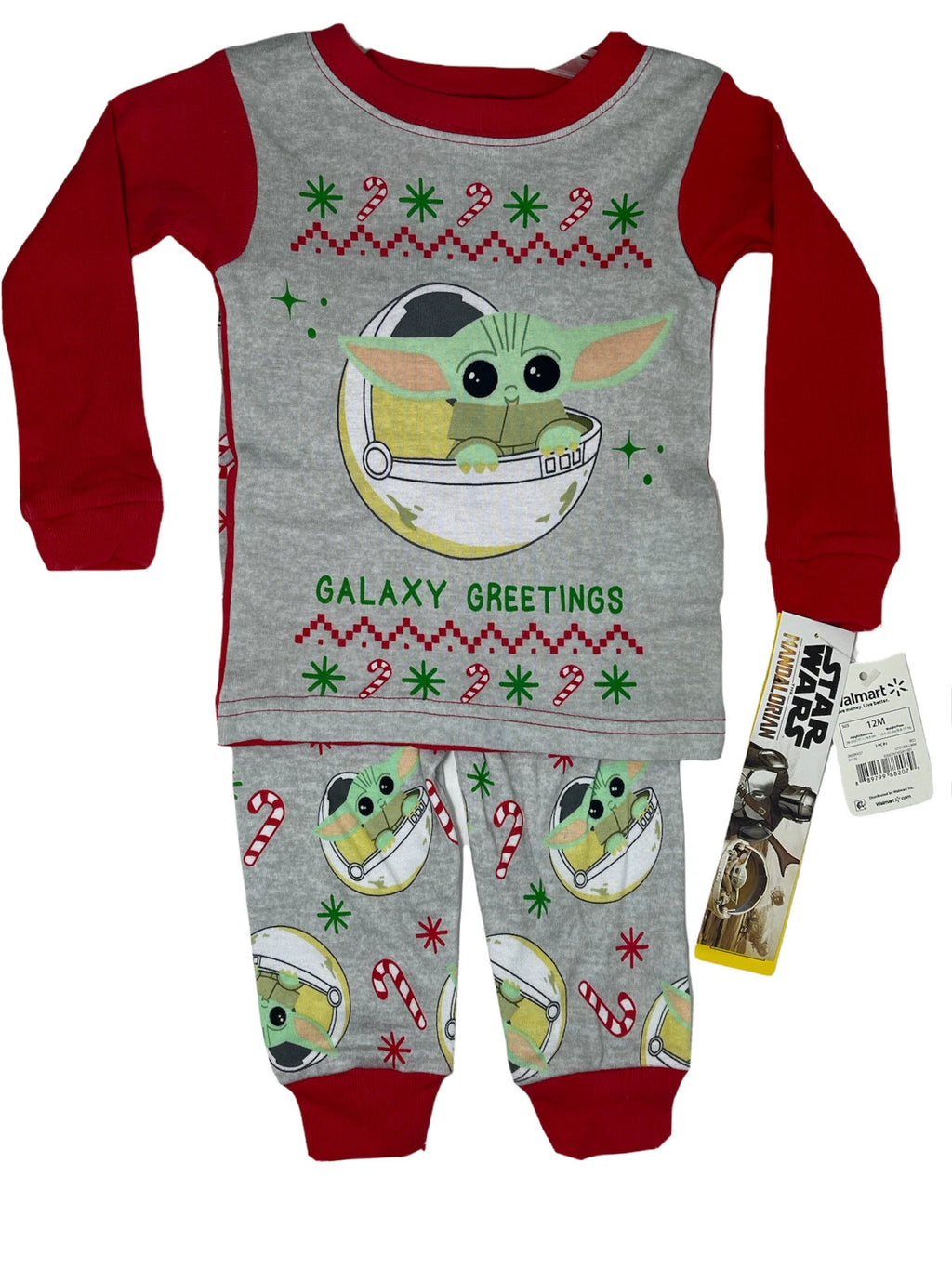 12M Child Baby Yoda Christmas Galaxy Mandalorian Long Sleeve Pant Pajama Set PJs