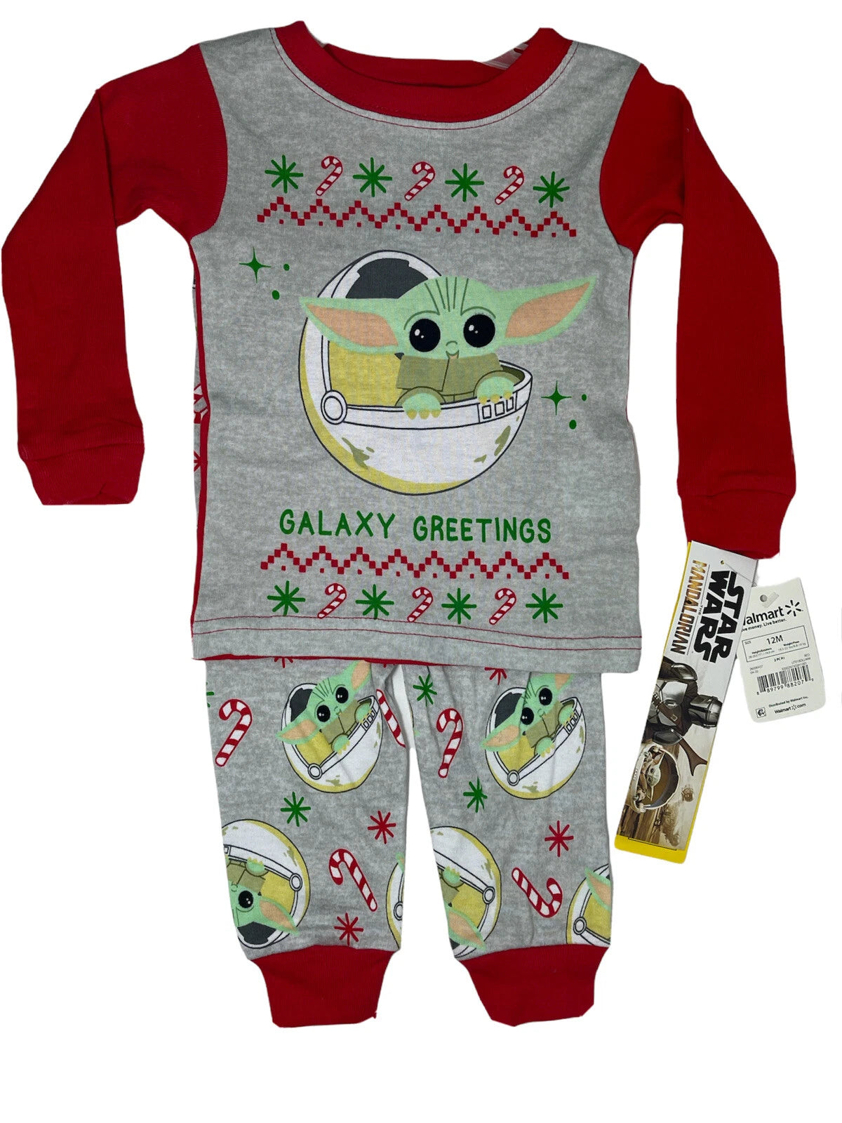 12M Child Baby Yoda Christmas Galaxy Mandalorian Long Sleeve Pant Pajama Set PJs