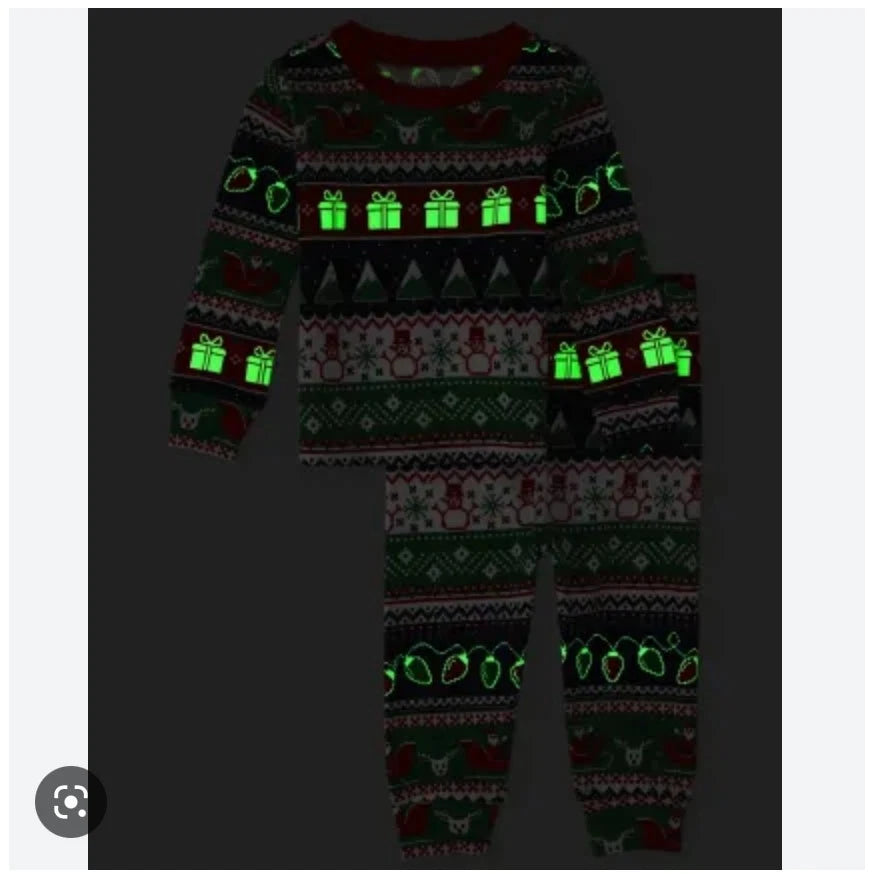 NWT Children's Place Unisex Glow Christmas Fair Isle Cotton Pajamas - SIZE 4
