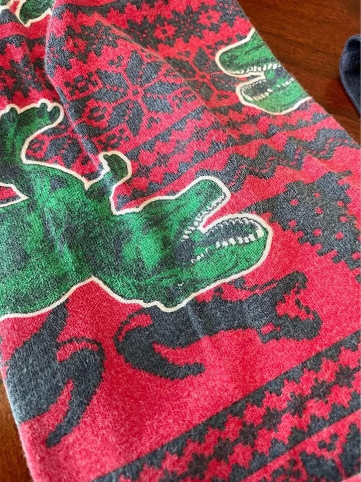 Christmas Dinosaur Tree-Rex Graphic Print PJ Pajama Top Bottom Set Boy Kid Sz 6