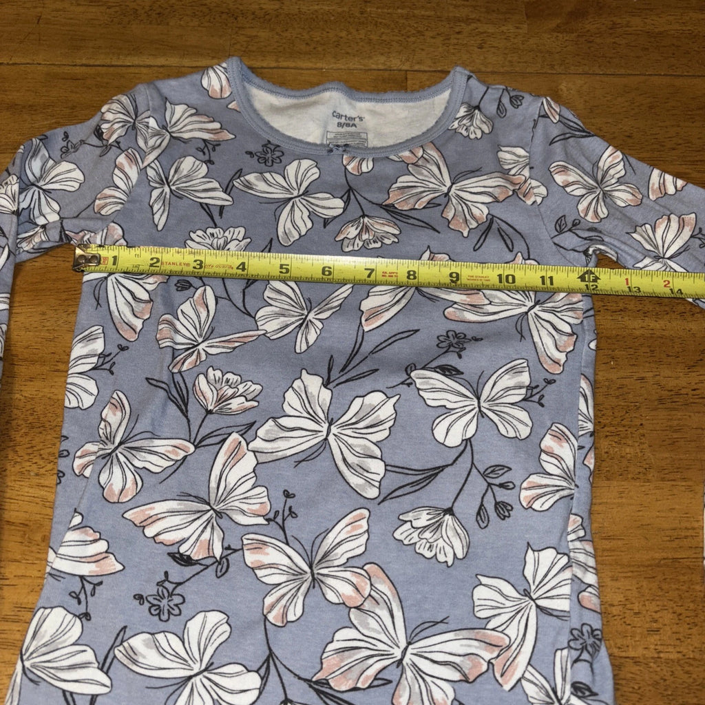 Carter's Girls 8/8A  Pajama Set Snug fit  Butterfly Flowers Purple Cotton