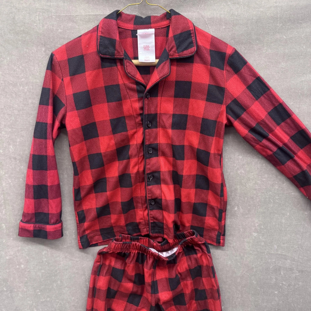 Wondershop Pajama Set Kids 8 Red Black Buffalo Plaid Button Up Sleepwear Flannel