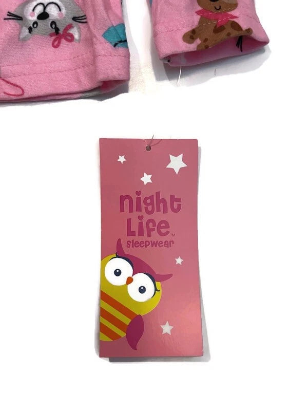 Night Life Sleepwear 12 Months Pink Cats, Dogs, and Mice 2 Piece Pajama Set