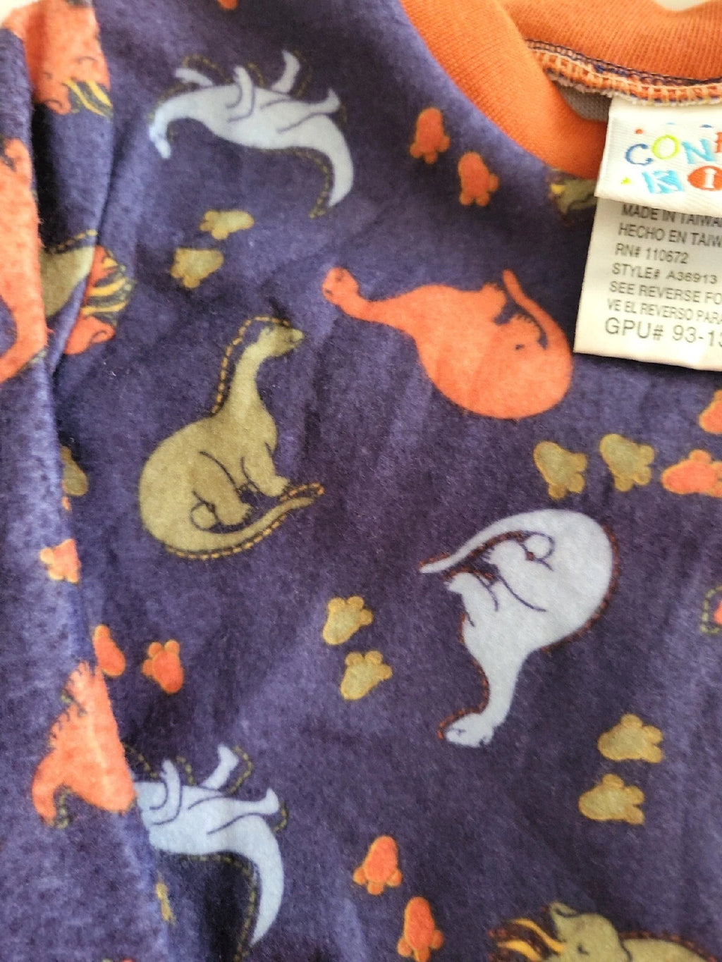 Confetti Kid Pajama 2 Piece Set Dinosaurs 3T Navy with Orange, Blue & Green Dino