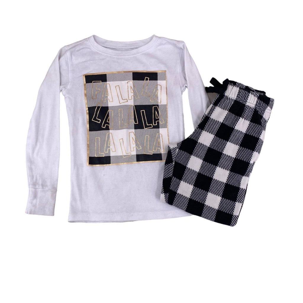 Old Navy Girls Size 6 Small Christmas Pajama Set Falala Black White Check Plaid