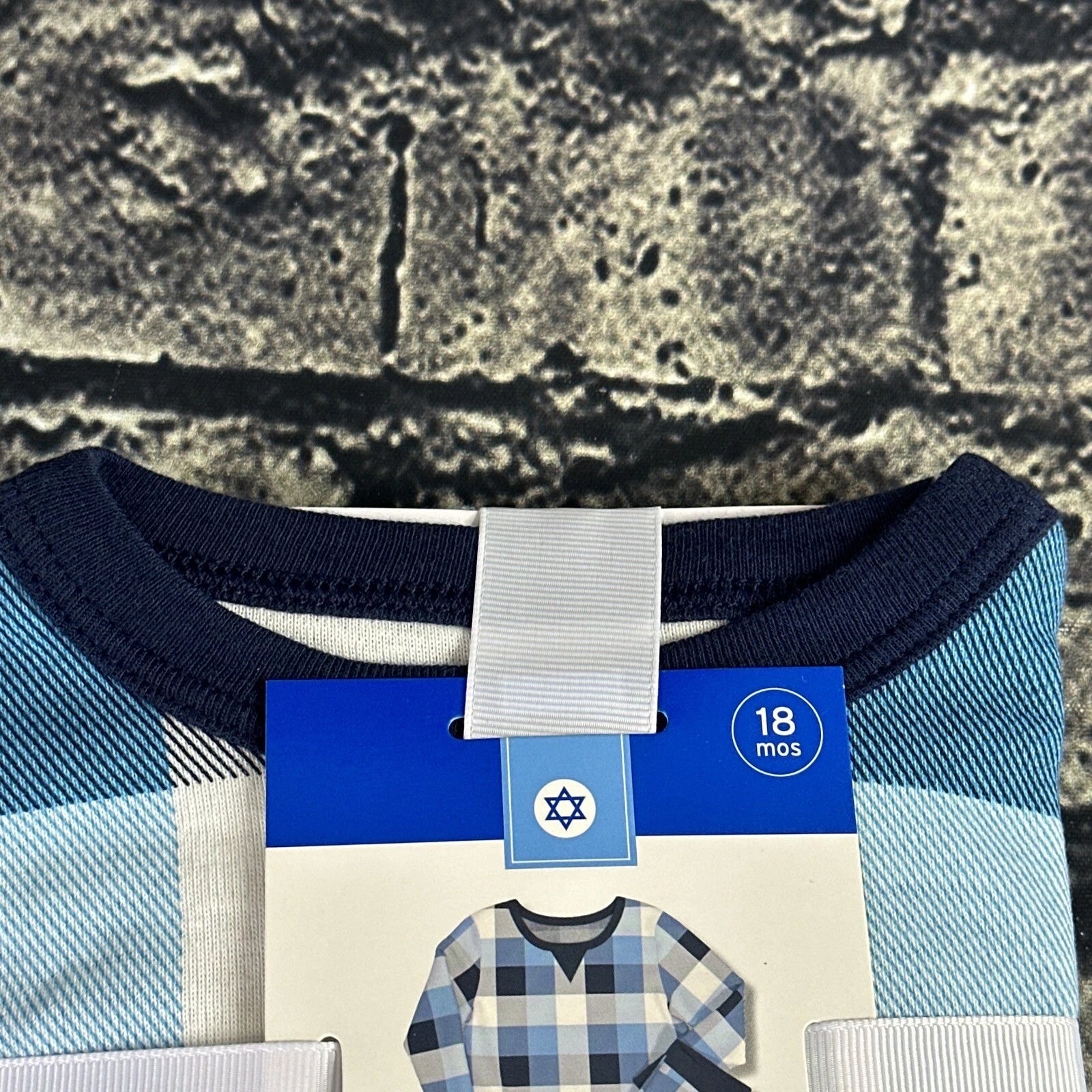 Family Sleep Child 18 Months Blue Pajama Set Hanukkah Blue Plaid