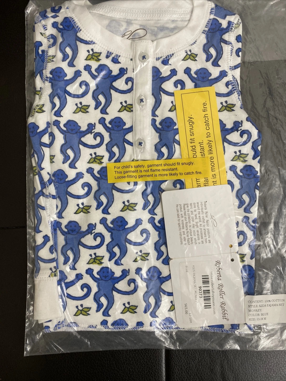 roberta roller rabbit kids pajama set monkey blue 12-18 M