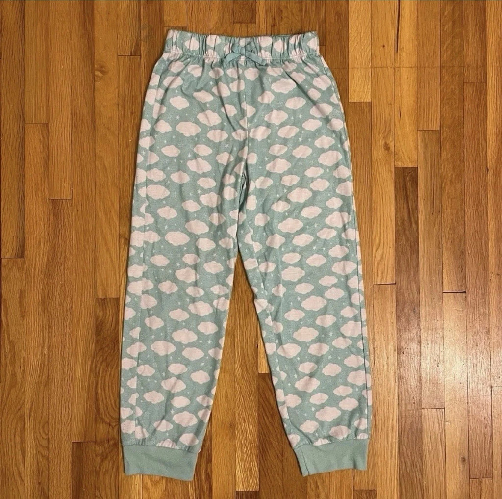 Eddie Bauer 2 Piece Pajama Set Girls Small 7/8 Blue White Clouds