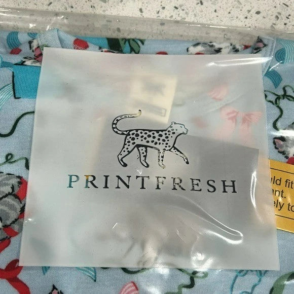 PrintFresh Kids Cotton Christmas Holiday Kitten Wrapped Gift Pajama Set - 6