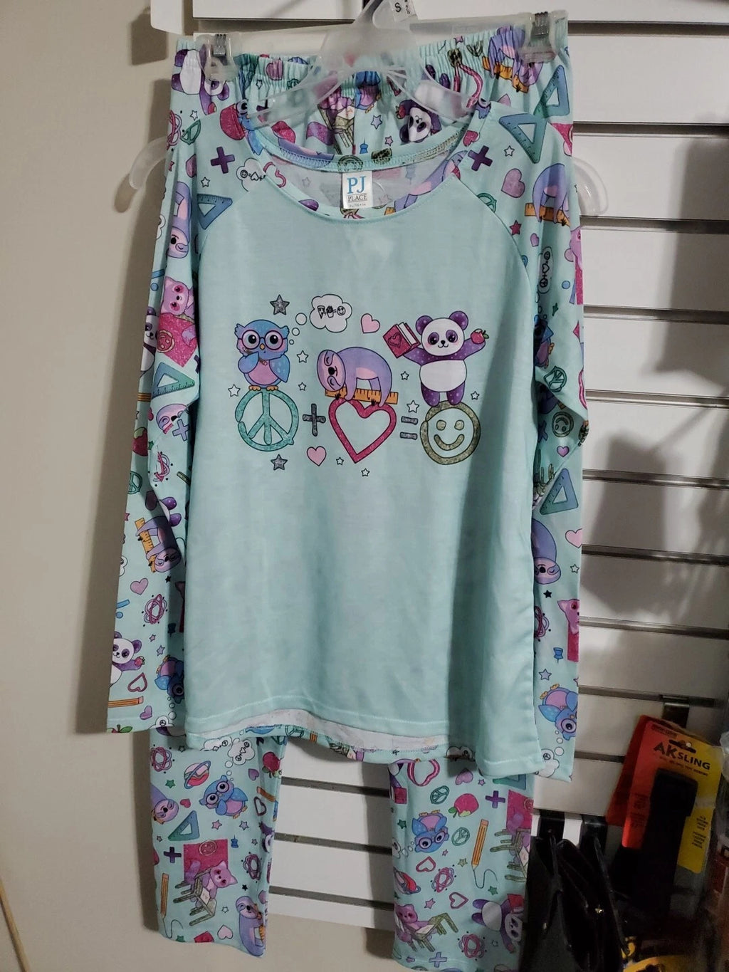 Girls XL Pajama Set Piece and Love Long Sleave Blue Pink