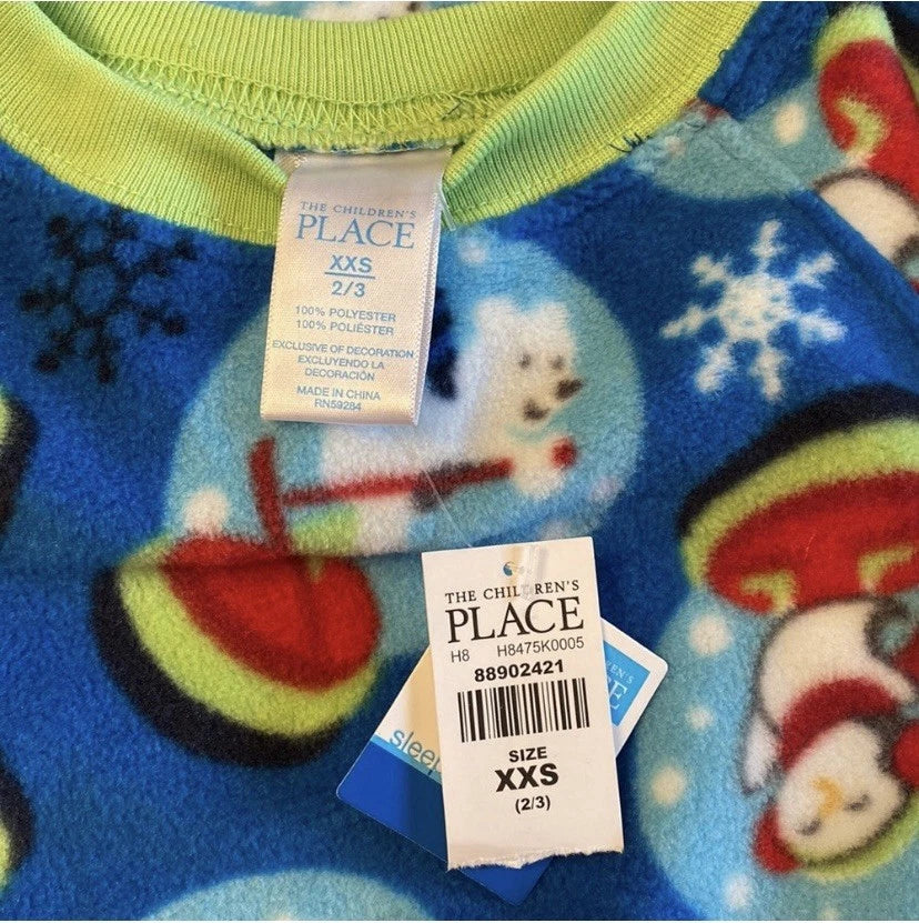 Children’s Place Blue Fleece Holiday Pajama Set- Size XXS (2/3) NWT