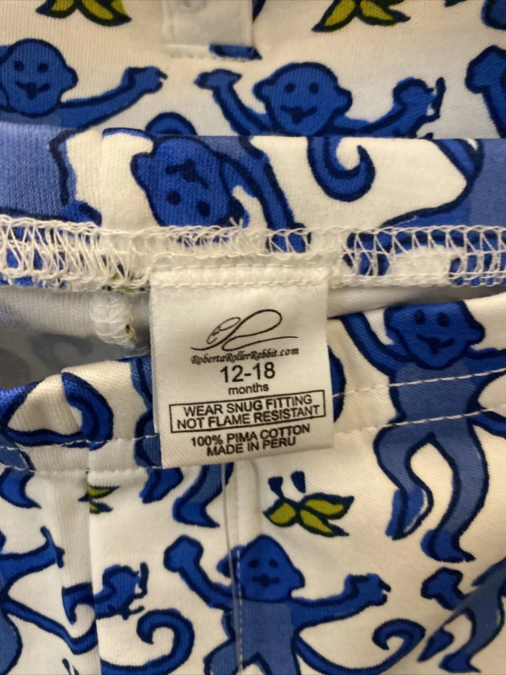roberta roller rabbit kids pajama set monkey blue 12-18 M