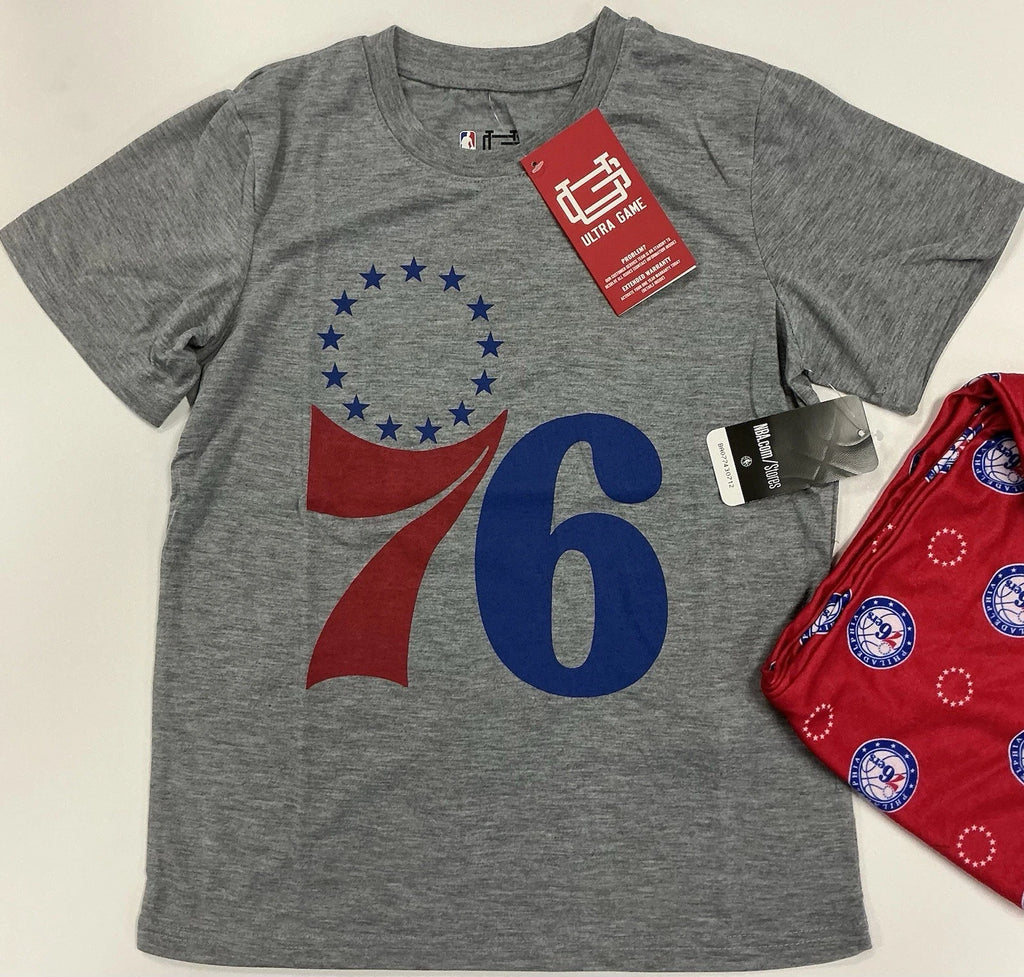 NBA Ultra Game Philadelphia 76ers Kid’s Pajama 2-Piece Set, Red And Grey, 10-12