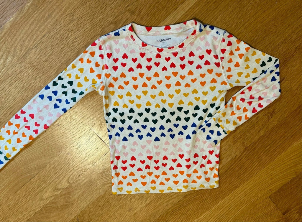 Girls Old Navy sz 10 EEUC Colorful Hearts Long Sleeve Pajama Set Pjs