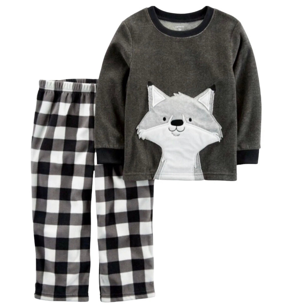 Carter’s Pajamas Boys Size 8 Fox Fleece Black White Plaid 2 Piece Set