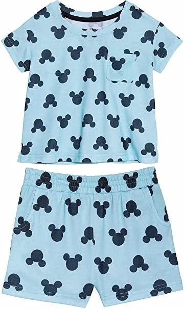 Disney Girls' 2-Piece Pajama Set Mickey Blue/Green Size-5