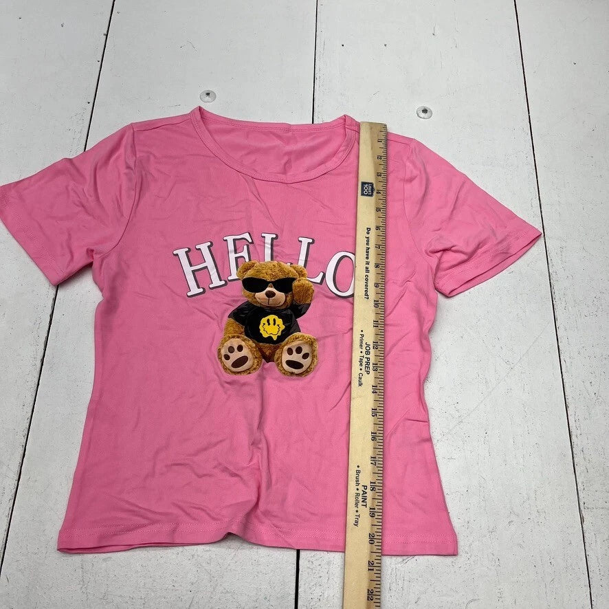 Pink & Black "Hello" Graphic Print Short Sleeve Pajama Set Girls Size Large NEW
