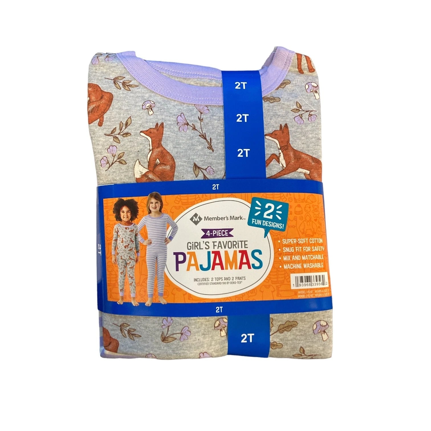 NWT Member's Mark Infant Girl's Favorite 4 Piece Favorite Pajamas Fox Size 4T