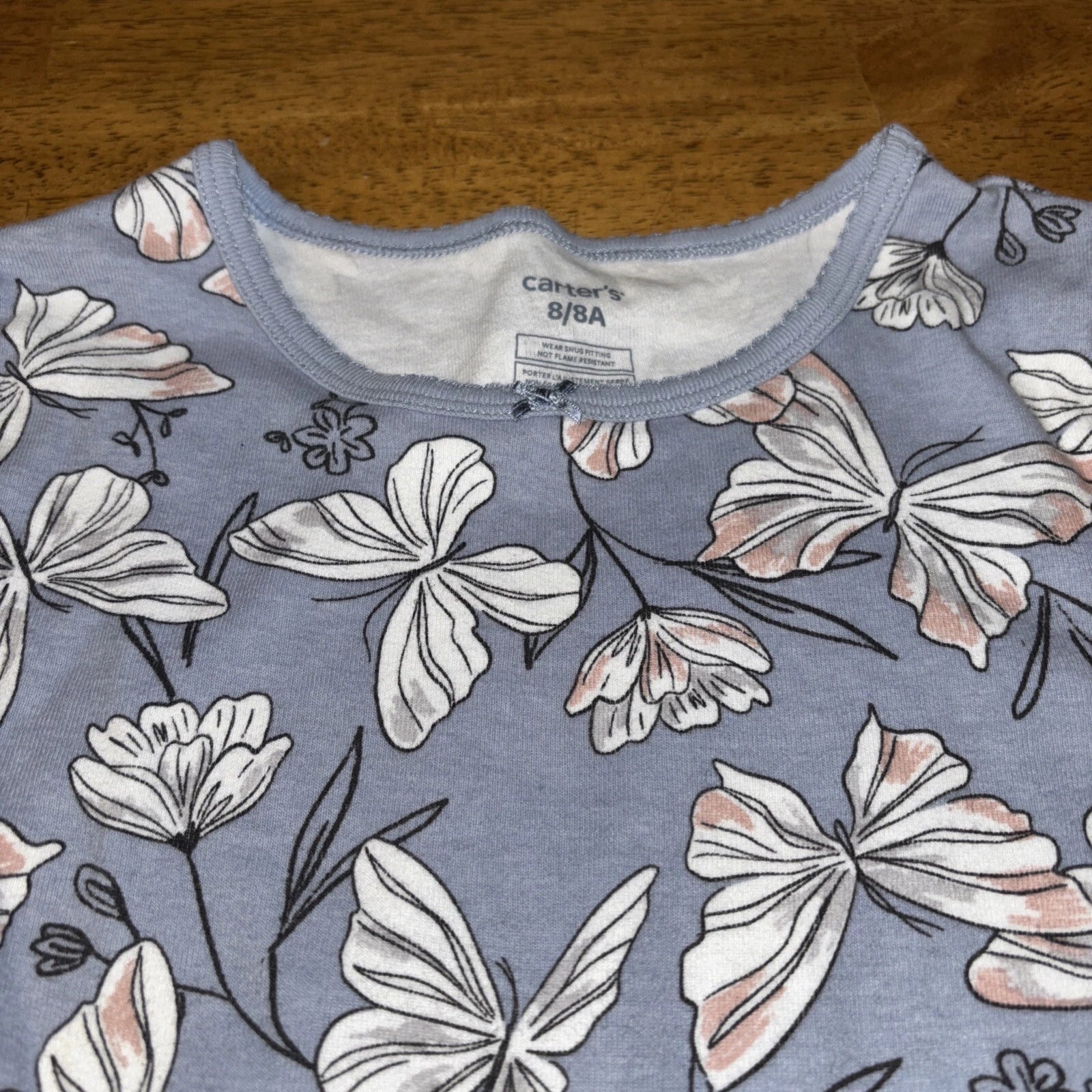 Carter's Girls 8/8A  Pajama Set Snug fit  Butterfly Flowers Purple Cotton