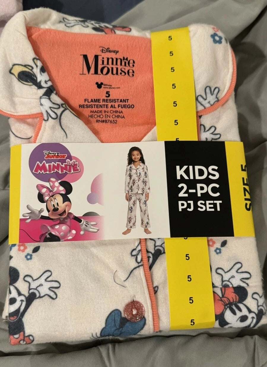 Disney Minnie Mouse Kids 2-PC PJ Set Size 5 Notch Collar Long Sleeves
