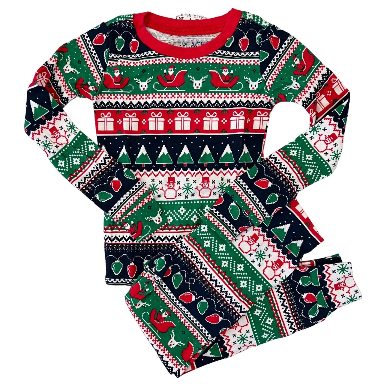 NWT Children's Place Unisex Glow Christmas Fair Isle Cotton Pajamas - SIZE 4