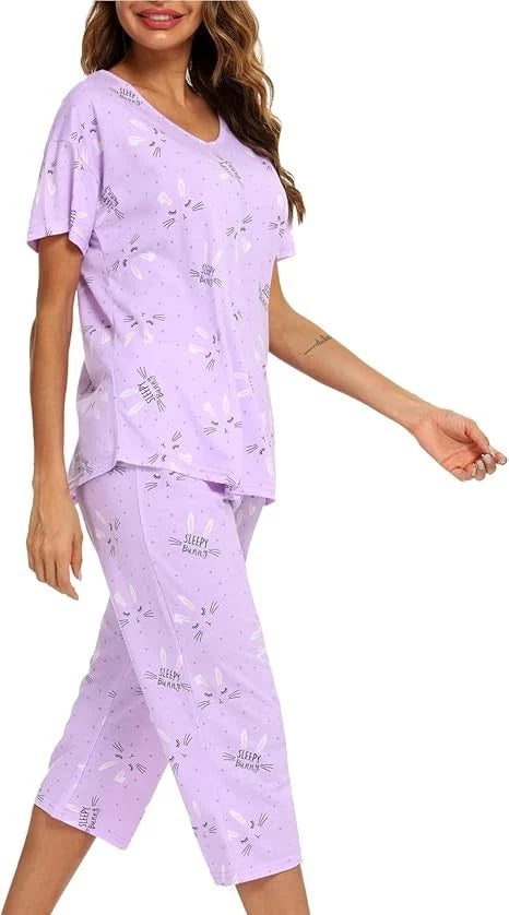 girls Pajama Sets Cotton Summer Pjs Tops with Capri Pants Sleepwear Large 10-12