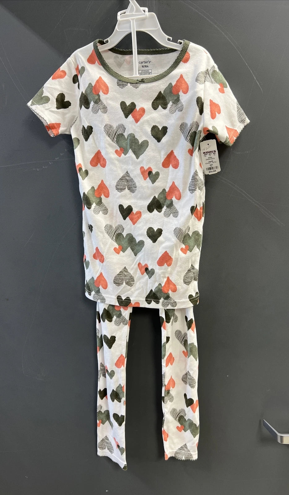 Carters Girls White Multicolored Heart Pajama Set Sz 10/10A NWT