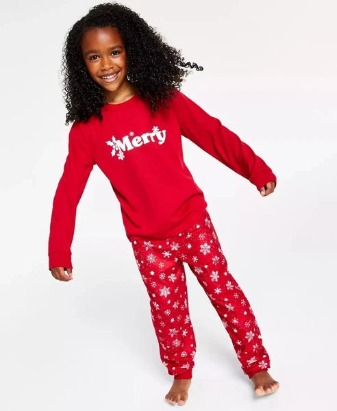 Family PJs Merry Snowflake Mix It 2pc Pajama Set Red Unisex Boys Girls 2T-3T