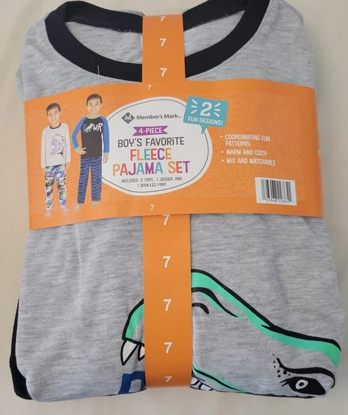MEMBER'S MARK Boys' 4 Piece Fleece PJ Set In Dino, 7